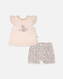 Organic Cotton Jersey Top And Short Set Peach And Peach Animal Print Sets Deux par Deux 