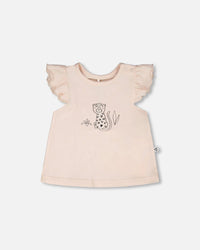 Organic Cotton Jersey Top And Short Set Peach And Peach Animal Print - H30A12_06006