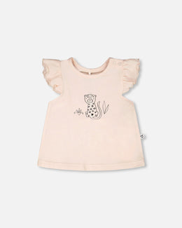 Organic Cotton Jersey Top And Short Set Peach And Peach Animal Print Sets Deux par Deux 