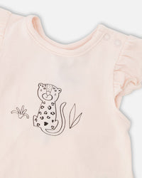 Organic Cotton Jersey Top And Short Set Peach And Peach Animal Print - H30A12_06006