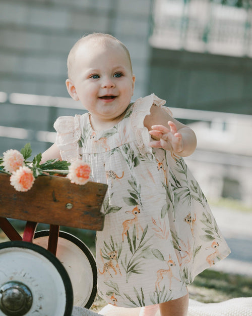 Muslin Dress And Bloomer Set Peach Deer Print - H30A14_3H057