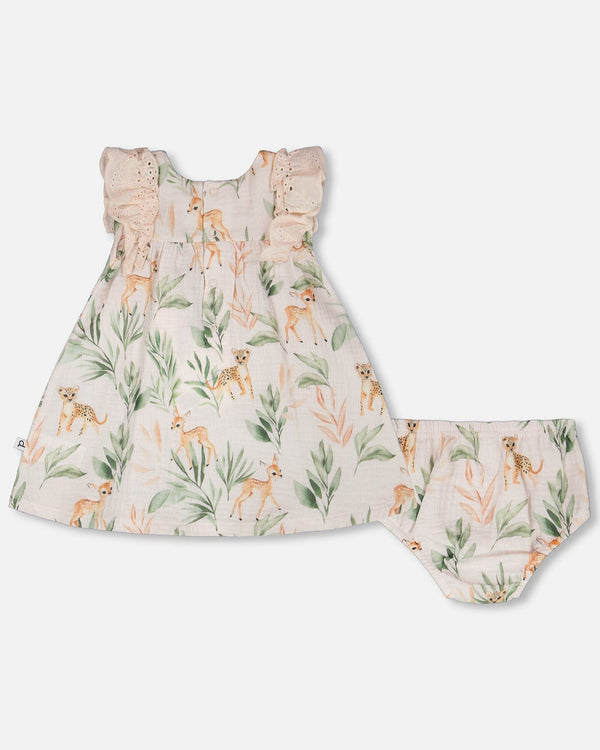 Muslin Dress And Bloomer Set Peach Deer Print - H30A14_3H057