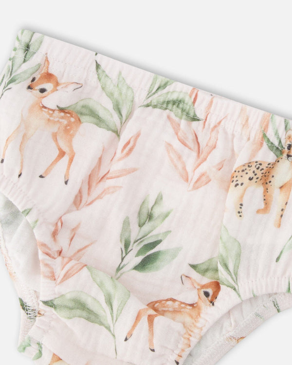 Muslin Dress And Bloomer Set Peach Deer Print - H30A14_3H057