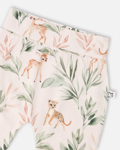 Organic Cotton Jersey Evolutive Pants Peach Deer Print - H30A20_3H057