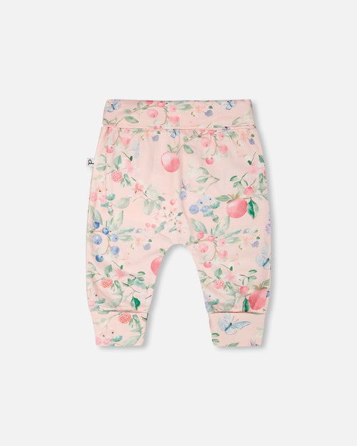Organic Cotton Jersey Evolutive Pants Pink Printed Berries - H30A20_3H059