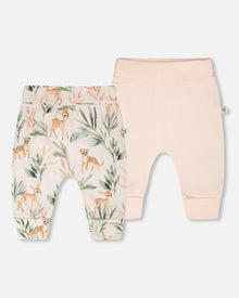 2 Pack Organic Cotton Jersey Evolutive Pants Peach And Peach Deer Print - H30A21_06006