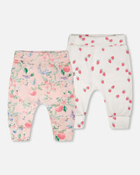 2 Pack Cotton Jersey Evolutive Pants Pink Printed Berries And White Strawberry Print - H30A21_3H058