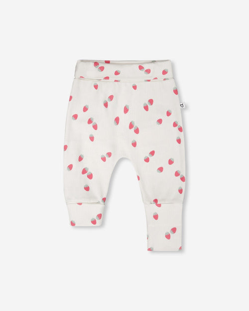 2 Pack Cotton Jersey Evolutive Pants Pink Printed Berries And White Strawberry Print - H30A21_3H058
