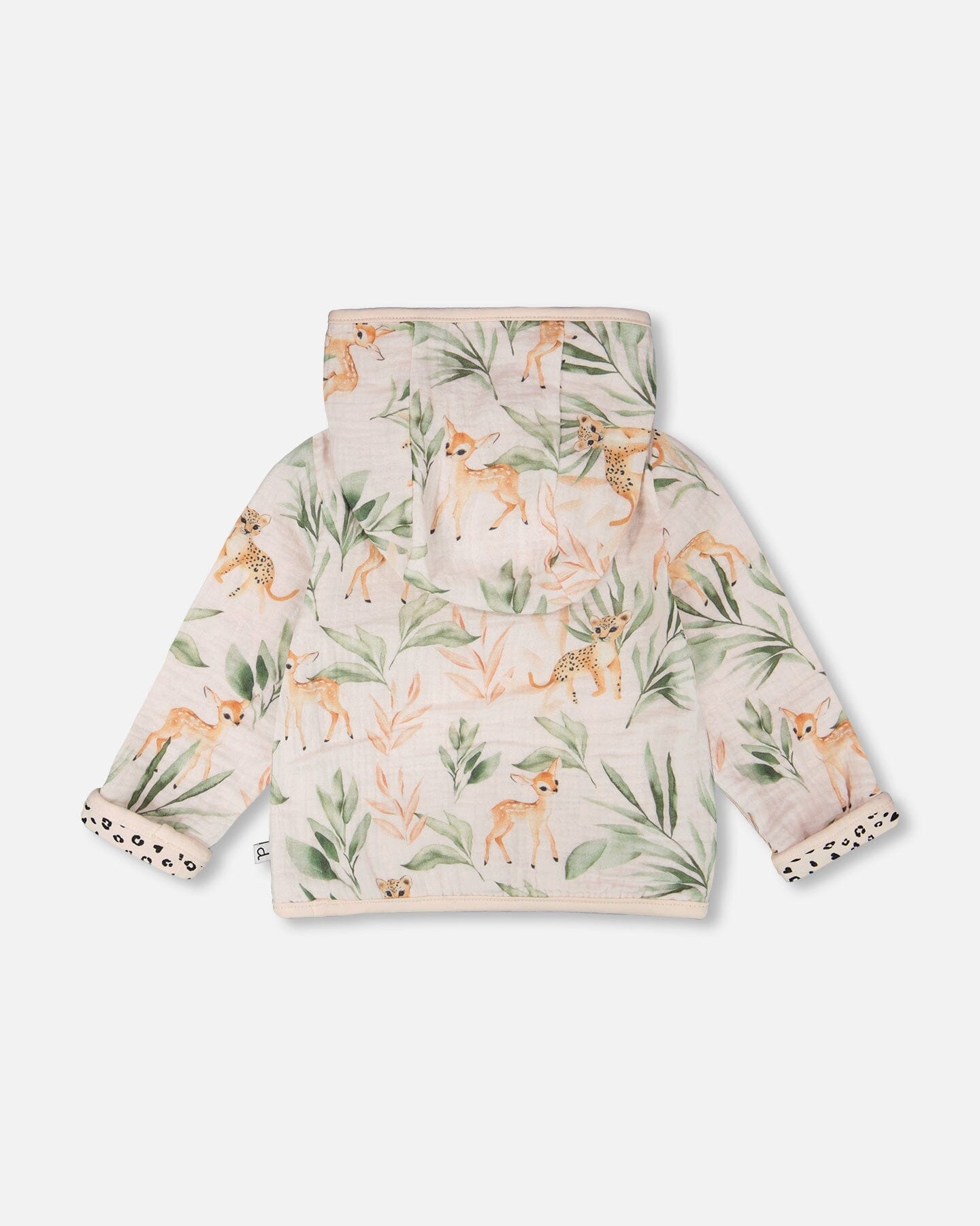Muslin And Organic Cotton Jersey Reversible Hooded Jacket Peach Deer/Leopard Print - H30A30_3H057