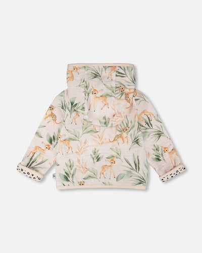 Muslin And Organic Cotton Jersey Reversible Hooded Jacket Peach Deer/Leopard Print - H30A30_3H057
