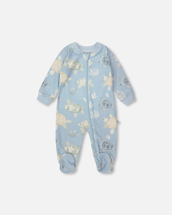 Organic Cotton Jersey One-Piece Pyjama Blue Turtle Print - H30A40US_3H061