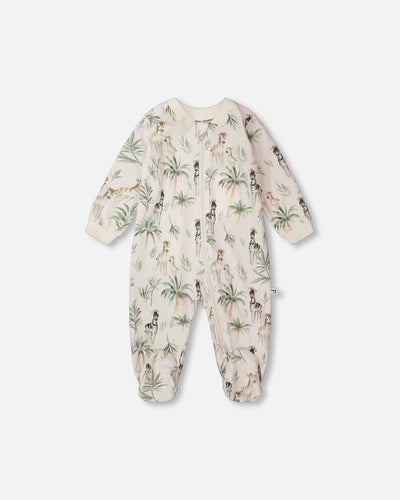 Organic Cotton Jersey One-Piece Pyjama Beige Zebra Print - H30A40_3H054