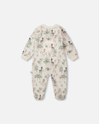 Organic Cotton Jersey One-Piece Pyjama Beige Zebra Print - H30A40_3H054