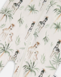 Organic Cotton Jersey One-Piece Pyjama Beige Zebra Print - H30A40_3H054