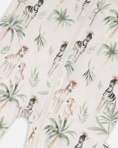 Organic Cotton Jersey One-Piece Pyjama Beige Zebra Print - H30A40_3H054