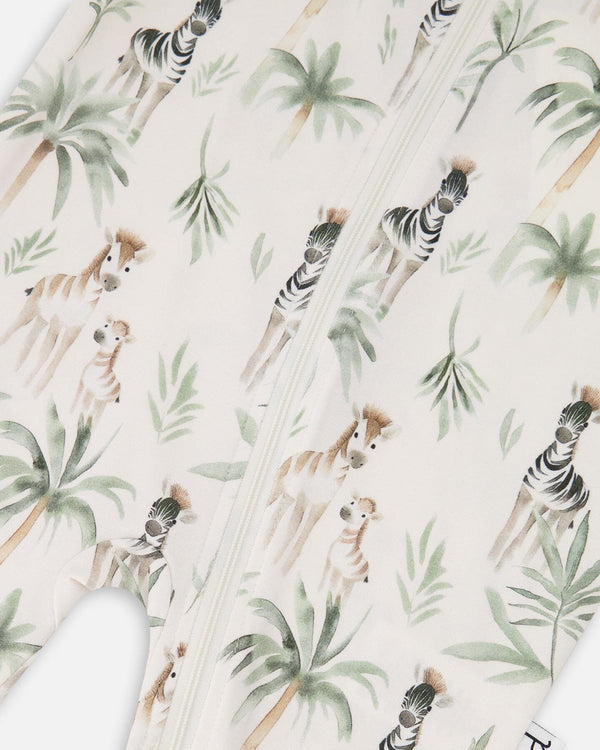 Organic Cotton Jersey One-Piece Pyjama Beige Zebra Print - H30A40_3H054