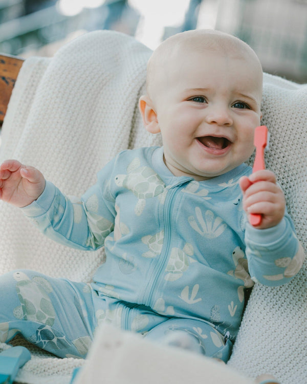 Organic Cotton Jersey One-Piece Pyjama Blue Turtle Print - H30A40_3H061