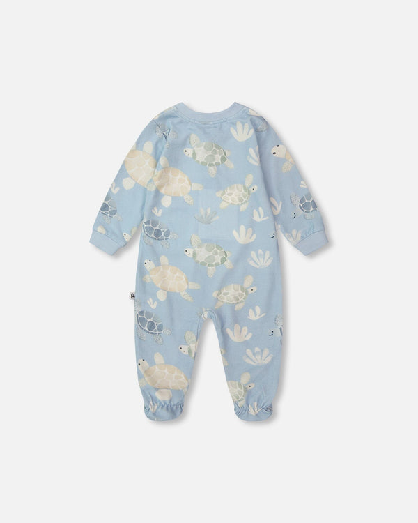Organic Cotton Jersey One-Piece Pyjama Blue Turtle Print - H30A40_3H061