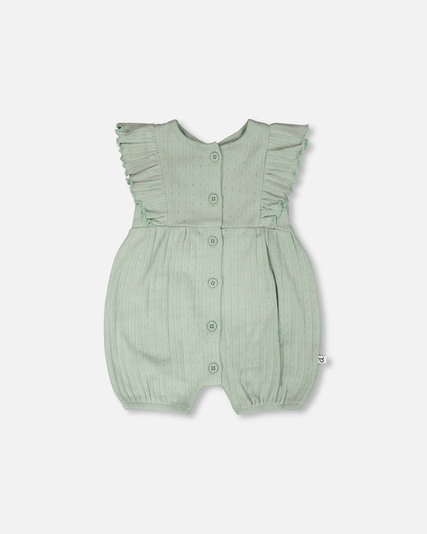 Cotton Pointelle Jersey Romper With Frills Green - H30A41_03009