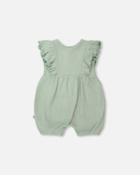 Cotton Pointelle Jersey Romper With Frills Green - H30A41_03009