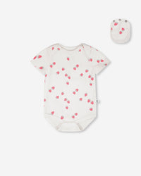 Evolutive Cotton Rib Jersey Onesie White Printed Strawberries - H30A70_3H058