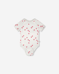 Evolutive Cotton Rib Jersey Onesie White Printed Strawberries - H30A70_3H058