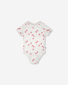 Evolutive Cotton Rib Jersey Onesie White Printed Strawberries - H30A70_3H058