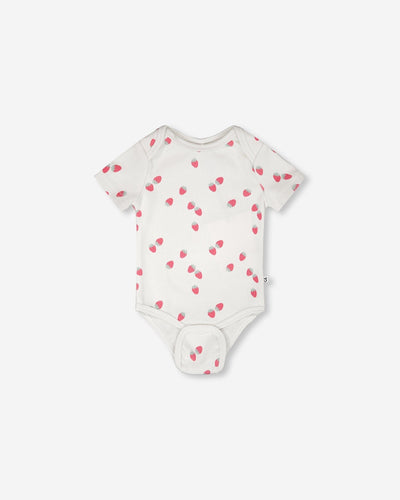 Evolutive Cotton Rib Jersey Onesie White Printed Strawberries - H30A70_3H058