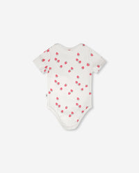 Evolutive Cotton Rib Jersey Onesie White Printed Strawberries - H30A70_3H058