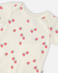 Evolutive Cotton Rib Jersey Onesie White Printed Strawberries - H30A70_3H058