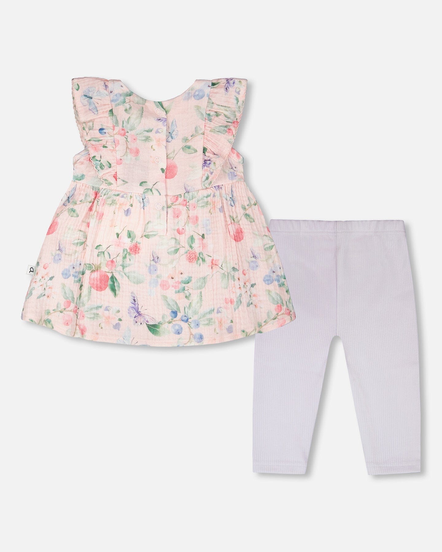 Cotton Muslin Tunic And Rib Jersey Leggings Set Pink Printed Berries And Lilac - H30B11_3H059