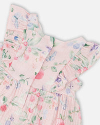 Cotton Muslin Tunic And Rib Jersey Leggings Set Pink Printed Berries And Lilac - H30B11_3H059
