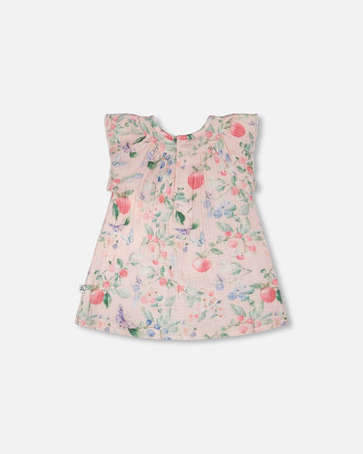 Cotton Muslin Dress And Bloomer Set Pink Printed Berries - H30B12_3H059