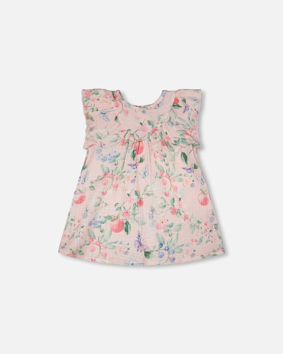 Cotton Muslin Dress And Bloomer Set Pink Printed Berries - H30B12_3H059