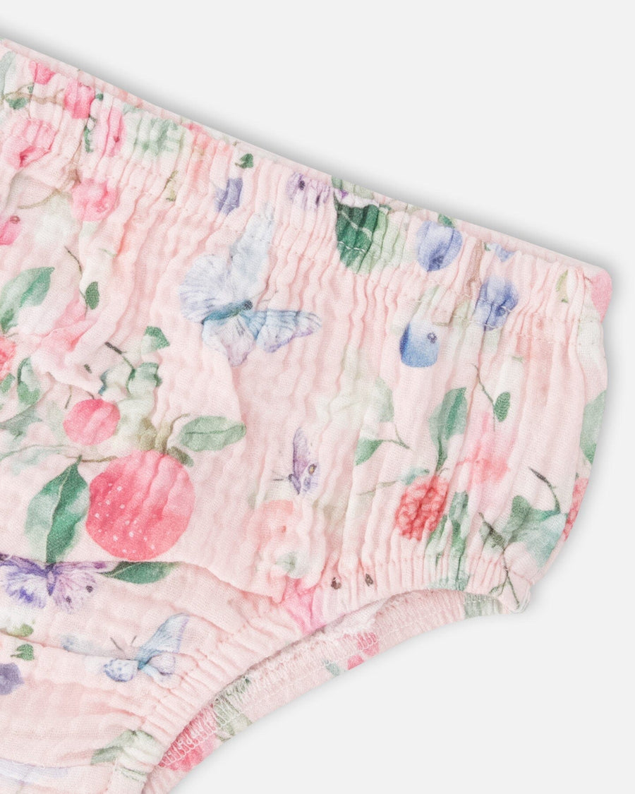 Cotton Muslin Dress And Bloomer Set Pink Printed Berries - H30B12_3H059