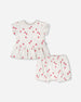 Cotton Rib Jersey Top And Short Set White Printed Strawberries - H30B13_3H058
