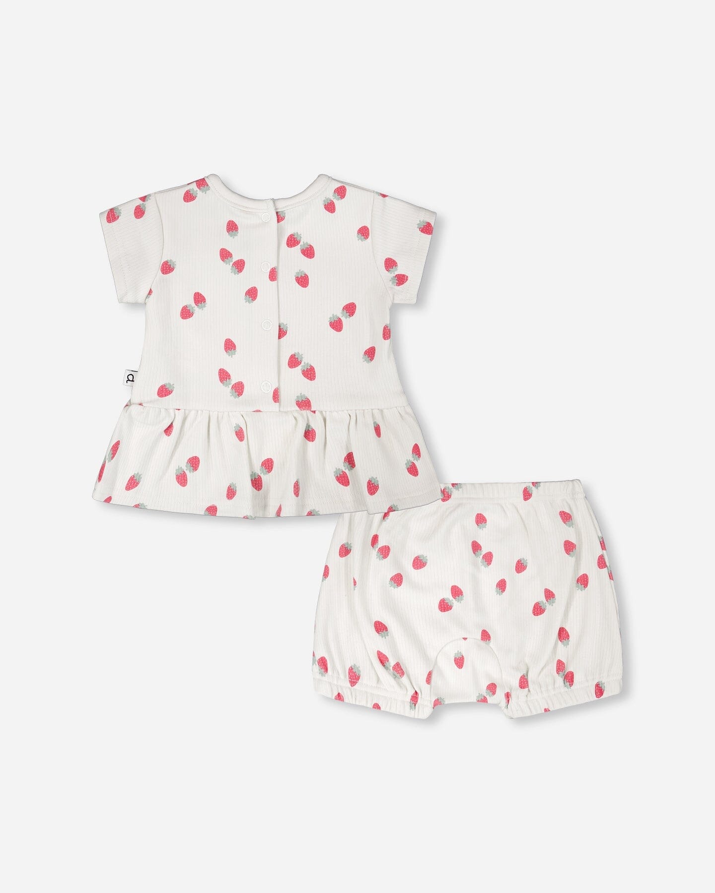 Cotton Rib Jersey Top And Short Set White Printed Strawberries - H30B13_3H058