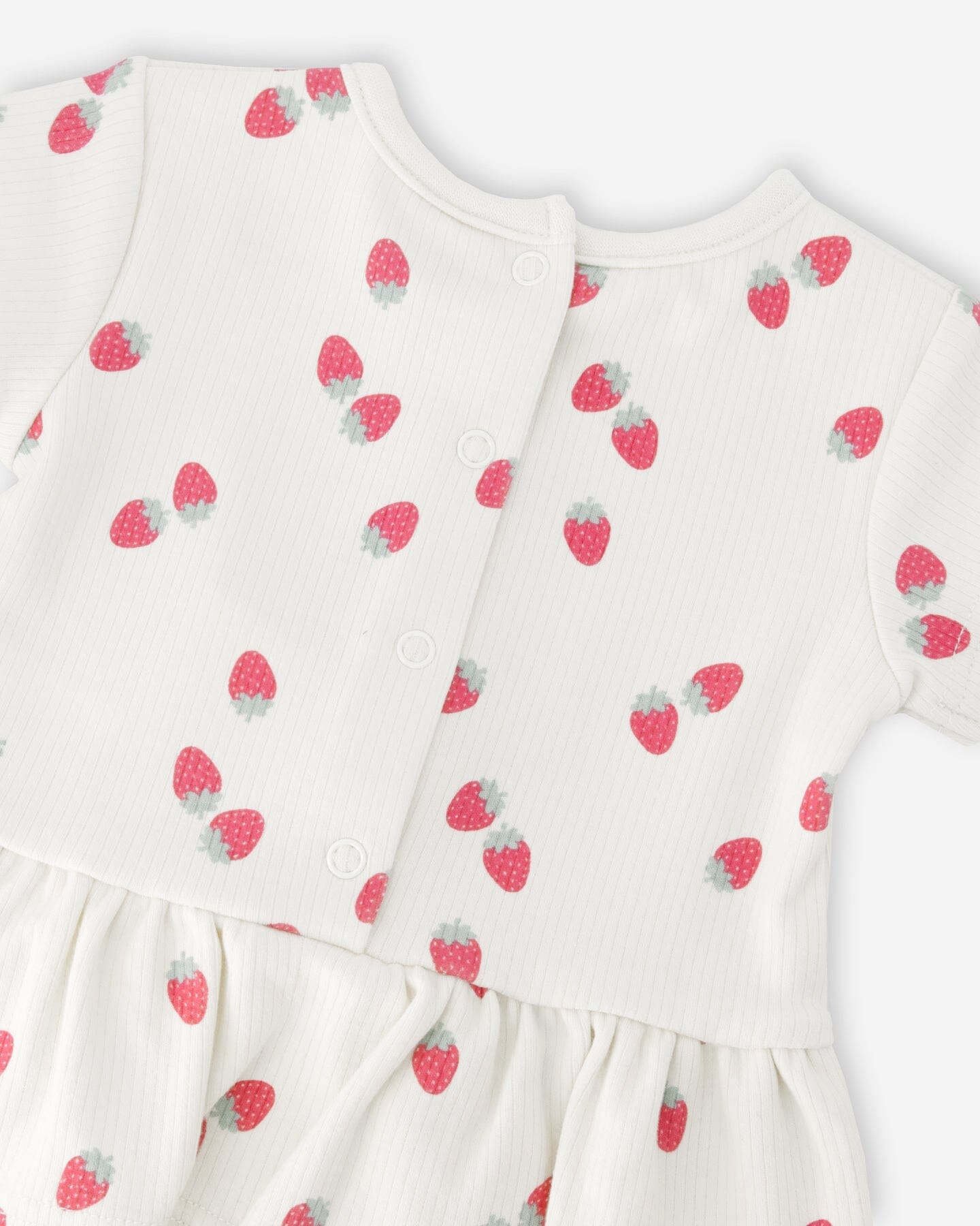 Cotton Rib Jersey Top And Short Set White Printed Strawberries - H30B13_3H058
