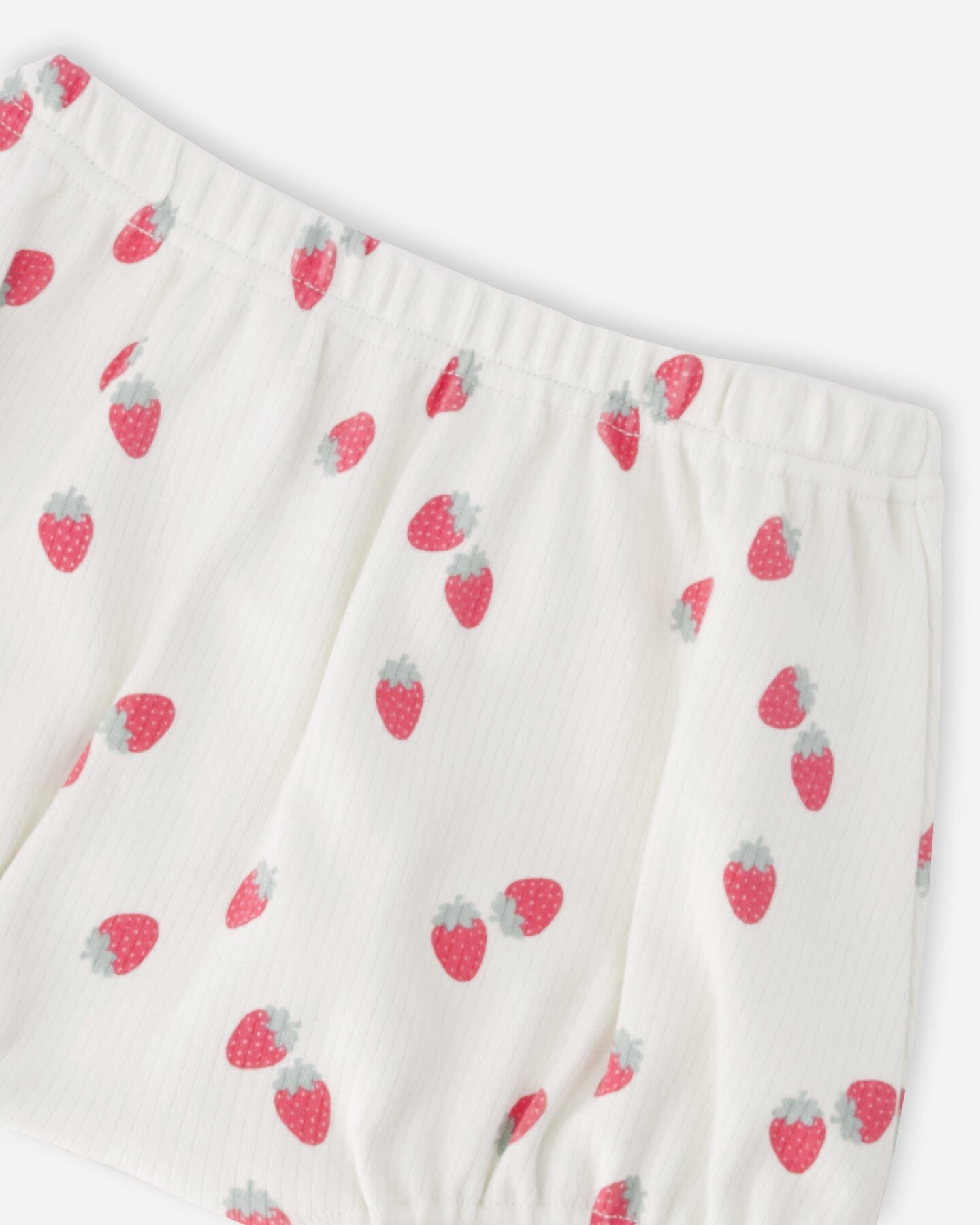 Cotton Rib Jersey Top And Short Set White Printed Strawberries - H30B13_3H058