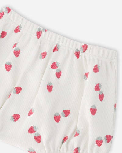 Cotton Rib Jersey Top And Short Set White Printed Strawberries - H30B13_3H058