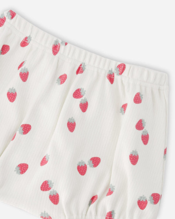 Cotton Rib Jersey Top And Short Set White Printed Strawberries - H30B13_3H058