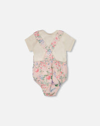 Organic Cotton Jersey Onesie And Muslin Overall Set White And Pink Printed Berries - H30B14_3H059