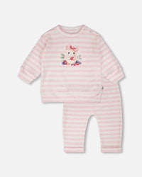 Cotton Jersey Top And Pants Set White And Pink Stripes - H30B15_3H189