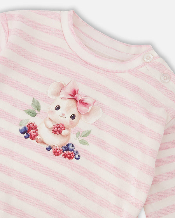 Cotton Jersey Top And Pants Set White And Pink Stripes - H30B15_3H189