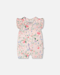 Cotton Muslin Romper Pink Printed Berries - H30B41_3H059