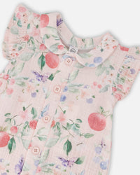 Cotton Muslin Romper Pink Printed Berries - H30B41_3H059