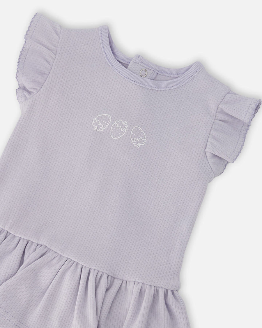 Cotton Rib Jersey Romper With Frill Lilac - H30B42_05001