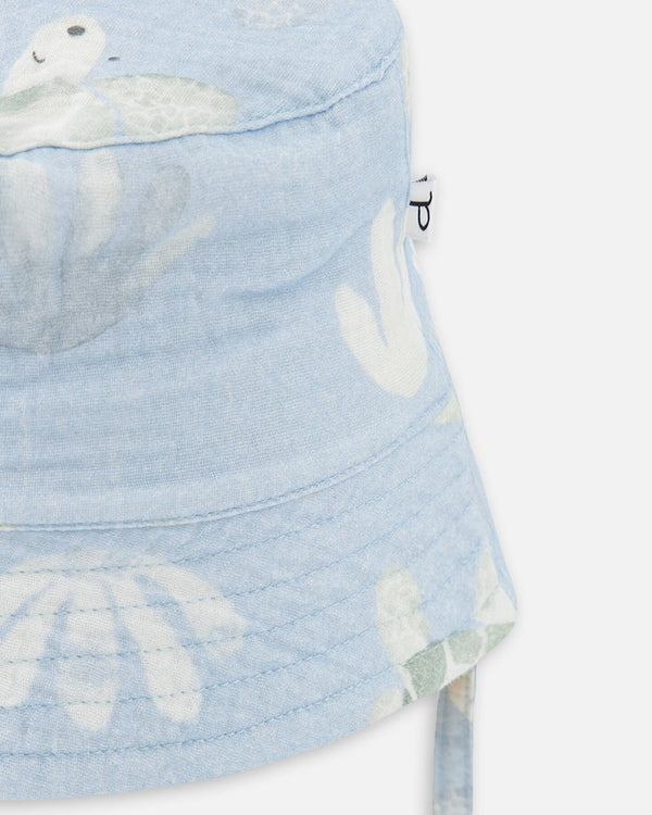 Cotton Muslin Hat Blue Turtle Print - H30BH_3H061