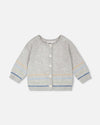 Cotton Knit Striped Button Front Cardigan Light Heather Grey - H30BT31_01910