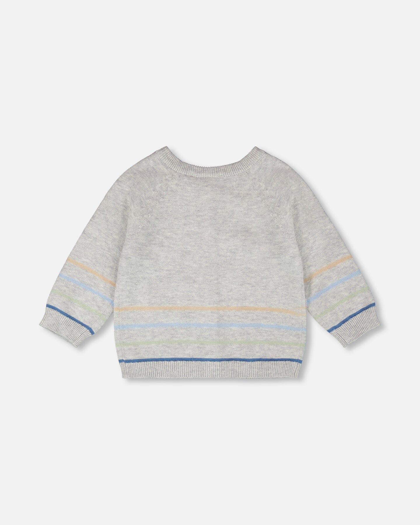 Cotton Knit Striped Button Front Cardigan Light Heather Grey - H30BT31_01910